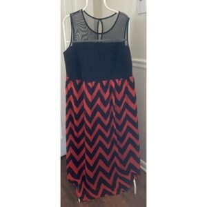 SAMI&JO Maxi Dress Sleeveless Zigzag Print Sheer Top Lined Sz 2X Casual, Party